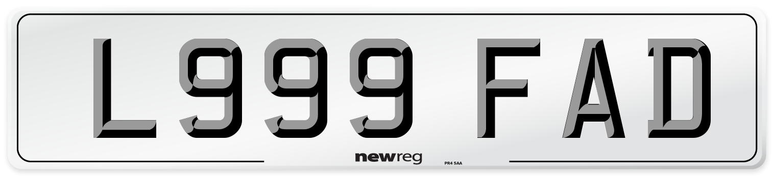 L999 FAD Number Plate from New Reg